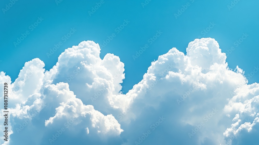 Poster cumulus clouds float peacefully in the clear blue sky, reflecting the warmth of the sun on a beautif