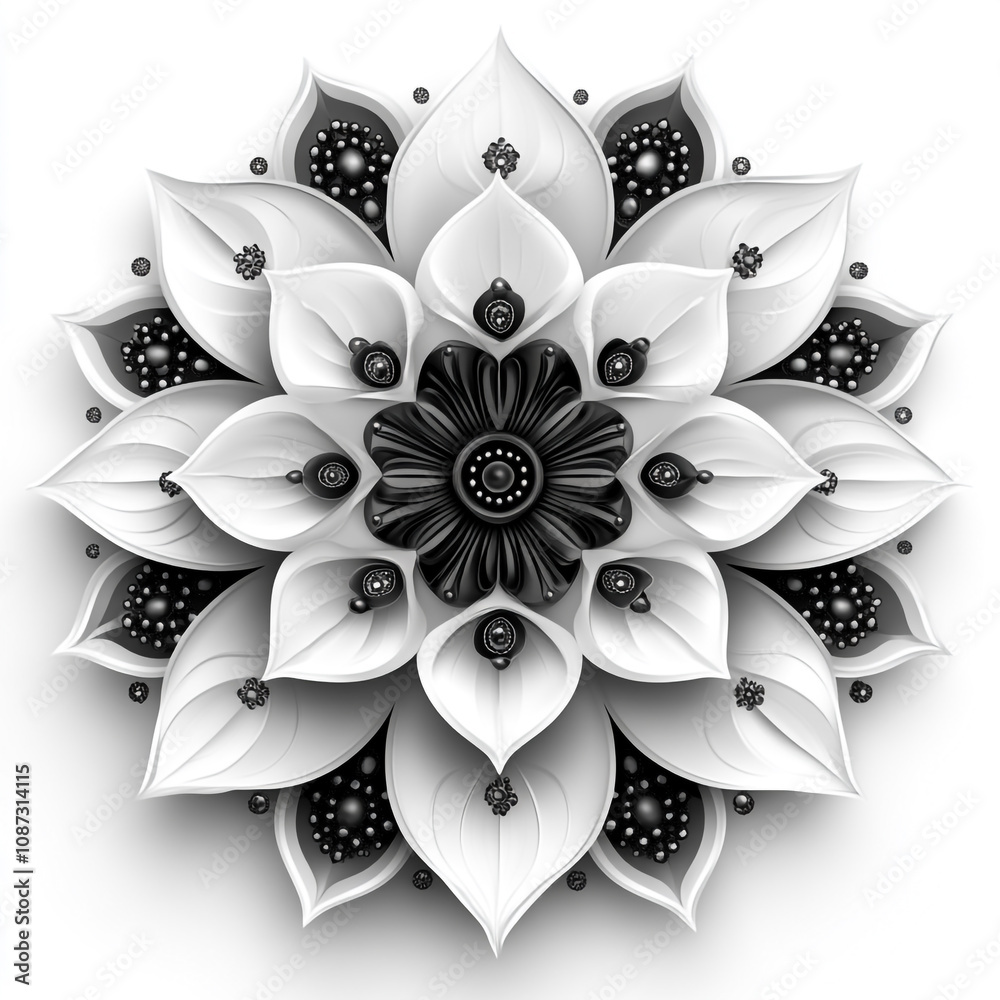 Fototapete mandala fractal design element with flower pattern isolated on white background