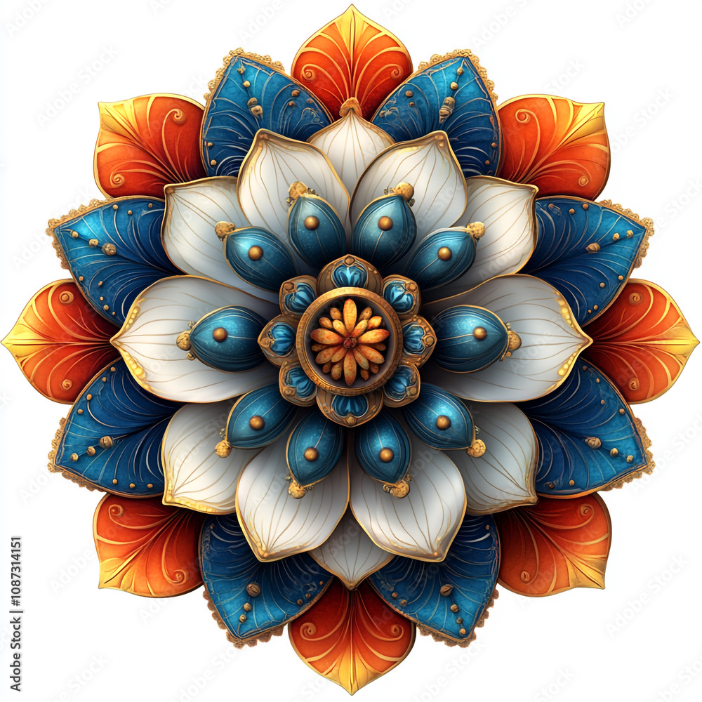 Fototapete mandala fractal design element with flower pattern isolated on white background