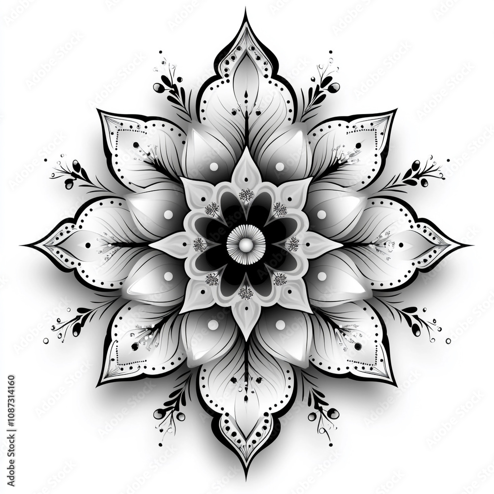 Fototapete mandala fractal design element with flower pattern isolated on white background