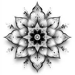 Mandala fractal design element with flower pattern isolated on white background