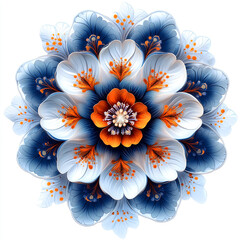 Mandala fractal design element with flower pattern isolated on white background