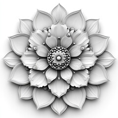 Mandala fractal design element with flower pattern isolated on white background