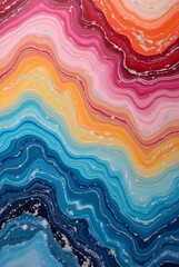 Fototapeta premium Abstract marble acrylic paint painted waves saturated colors rainbow swirls