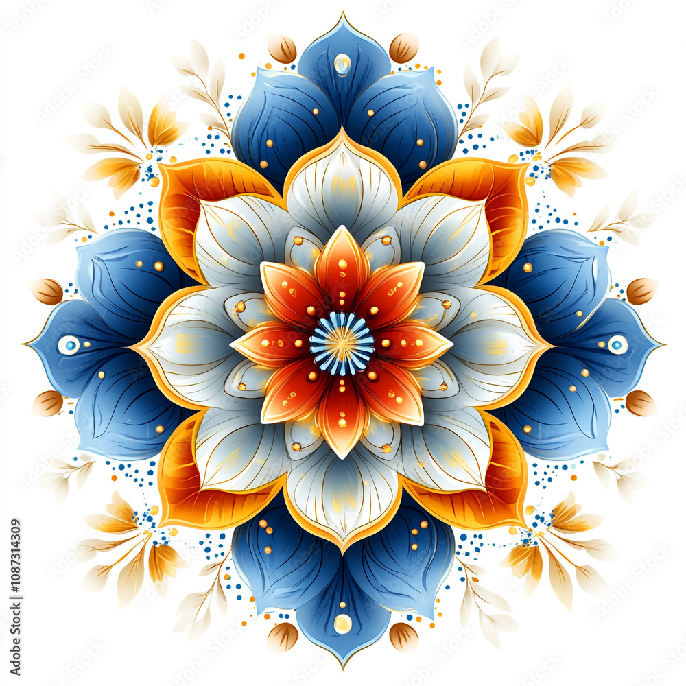 Fototapete mandala fractal design element with flower pattern isolated on white background