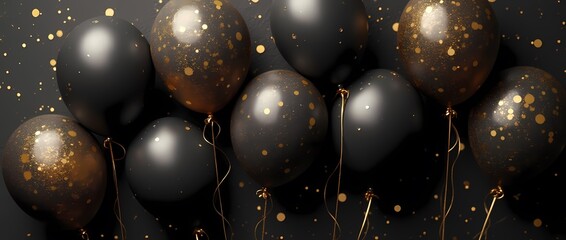 Black and gold glitter balloons in dark grey style