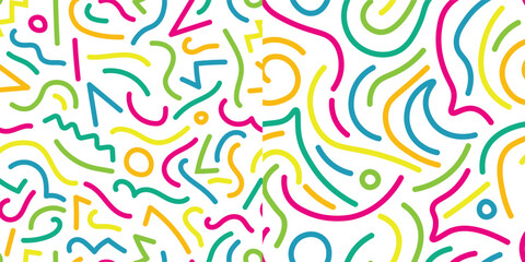 Set of seamless happy colorful patterns with bright colors and white background