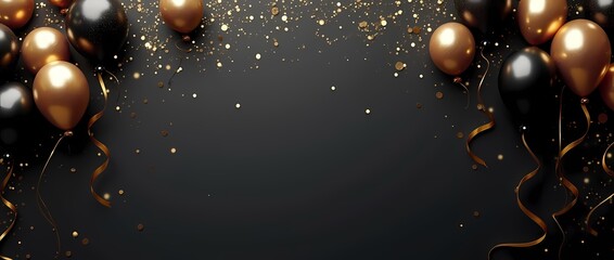 Black and gold glitter balloons in dark grey style