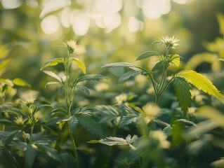 Lush Cannabis Garden: Harmony of Nature's Growth and Human Cultivation in Tranquil Sanctuary