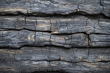 Close-up of Textured Charred Wood Surface with Cracks