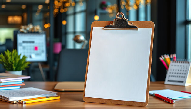 displayed on a stylish clipboard in a modern office setting.