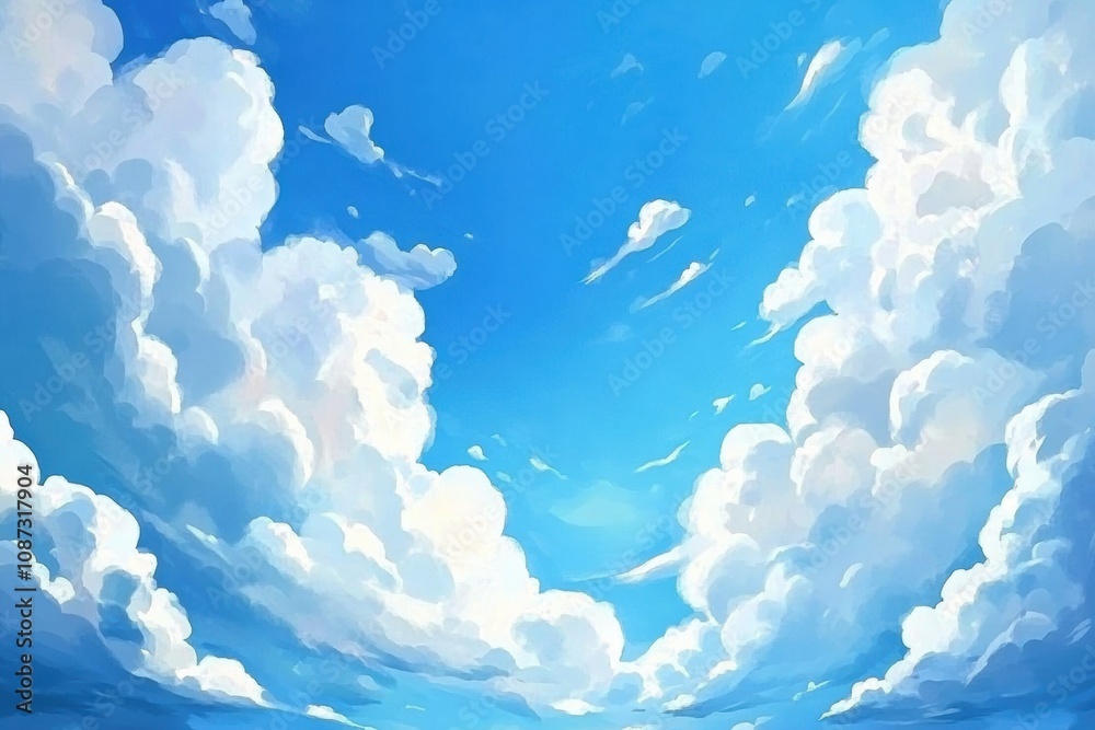 Poster a vibrant blue sky adorned with white fluffy clouds creates a peaceful backdrop, inviting relaxation