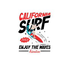 California Surf Enjoy the waves typography summer comic graphic poster
