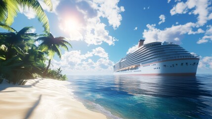Fototapeta premium Tropical Paradise with Cruise Ship and Sunny Sky