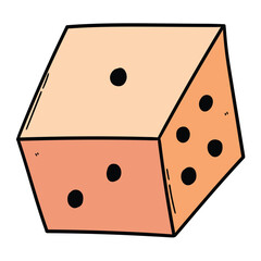 Hand drawn cartoon die on white background.