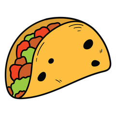 Hand drawn cartoon taco mexican fast food on white background.