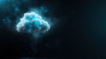 A mysteriously beautiful blue-hued cloud floats against a dark backdrop, creating an ethereal and dreamy visual of serenity and peaceful tranquility in the night.