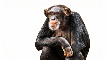 Naklejka premium Chimpanzee in sitting pose on white background.