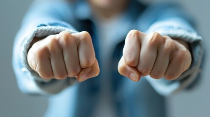 Person Clenching Fists with Gritted Teeth in Focus