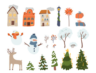 Christmas elements seasonal decoration set for winter holidays greeting cards and invitations