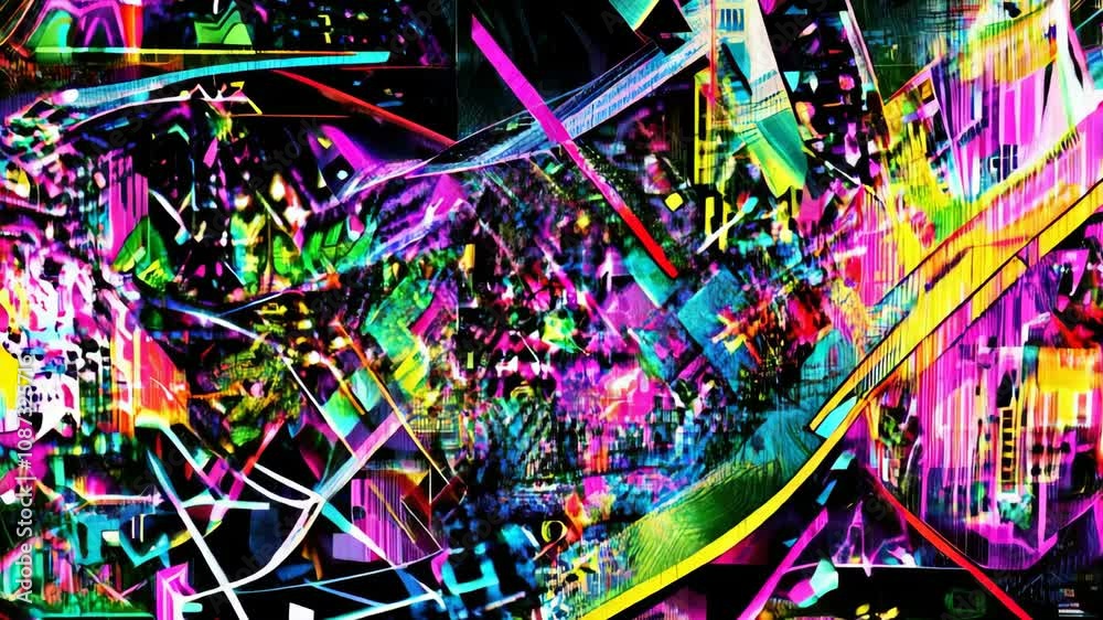 Poster mesmerizing kaleidoscope of abstract lines and shapes intertwines, creating a vibrant and dynamic vi