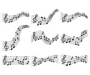 Music notes with curves and swirls