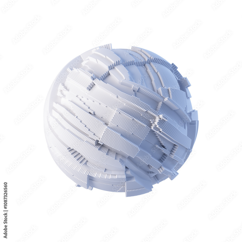 Poster 3d render of spherical shape with random blocks. Dynamic futuristic background.	
