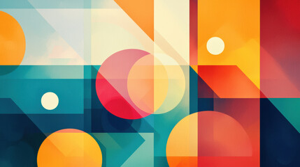 Vibrant abstract design featuring geometric shapes and bright colors, perfect for modern art enthusiasts and contemporary decor.