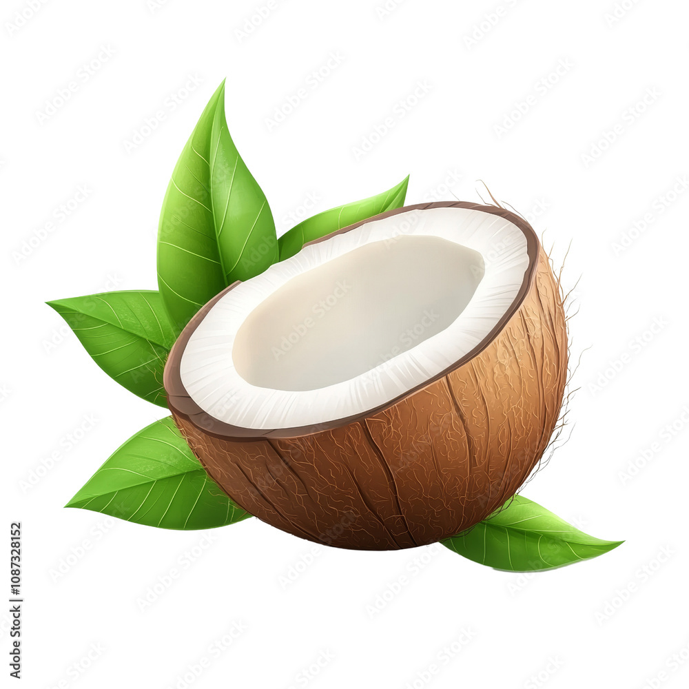 Poster 3d fresh coconut shell isolated transparent background