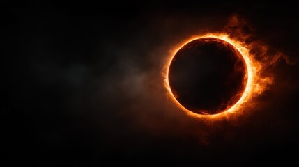 A captivating image of a solar eclipse with a fiery halo illuminating the dark sky, showcasing the cosmic wonder and beauty of nature's celestial events.