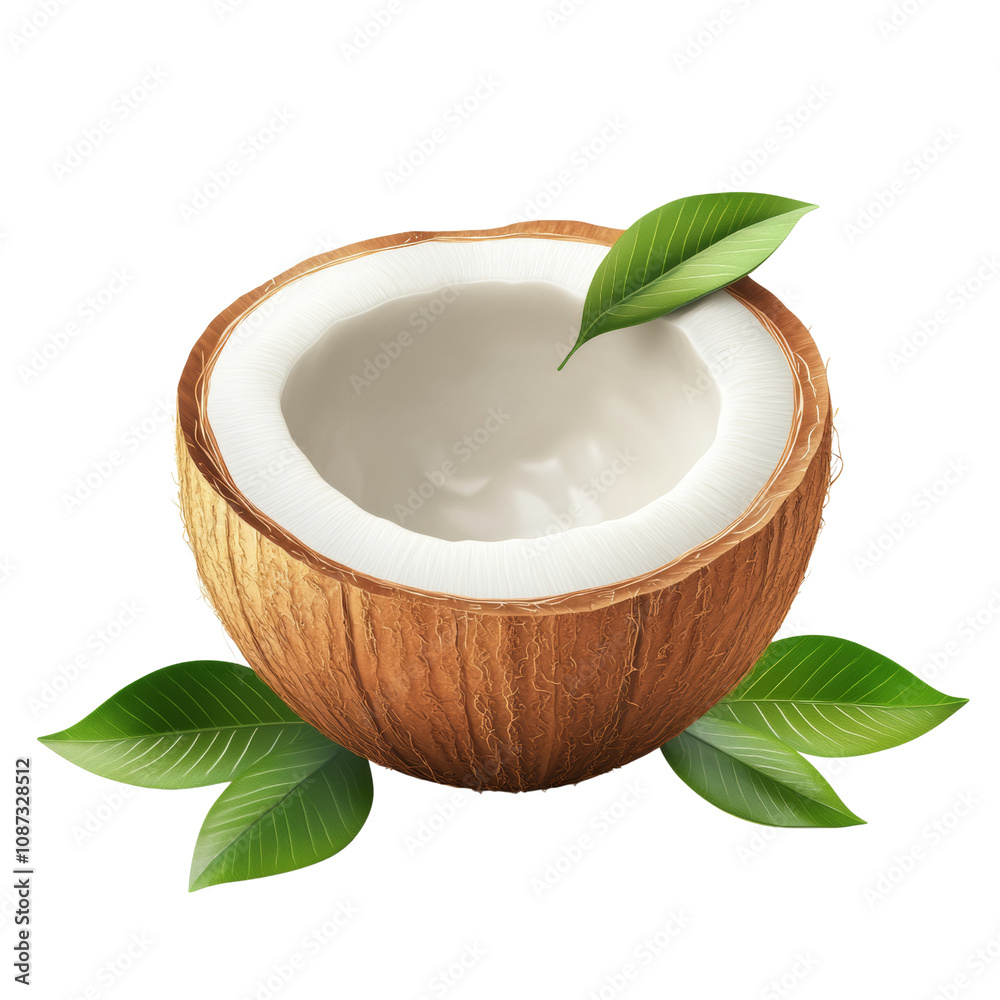 Poster 3d fresh coconut shell isolated transparent background