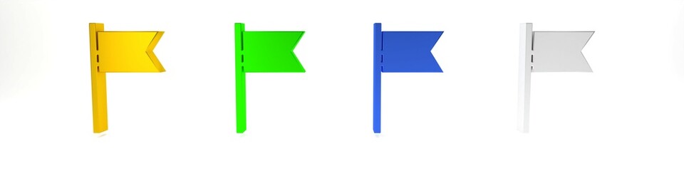 Colorful Flag icon isolated on white background. Location marker symbol. Minimalism concept. 3D render illustration