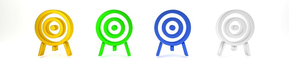 Colorful Target icon isolated on white background. Dart board sign. Archery board icon. Dartboard sign. Business goal concept. Minimalism concept. 3D render illustration