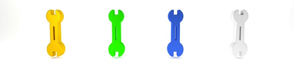Colorful Wrench spanner icon isolated on white background. Minimalism concept. 3D render illustration