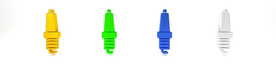 Colorful Car spark plug icon isolated on white background. Car electric candle. Minimalism concept. 3D render illustration