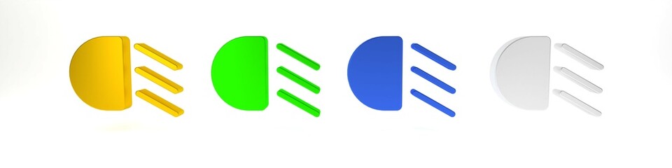 Colorful High beam icon isolated on white background. Car headlight. Minimalism concept. 3D render illustration