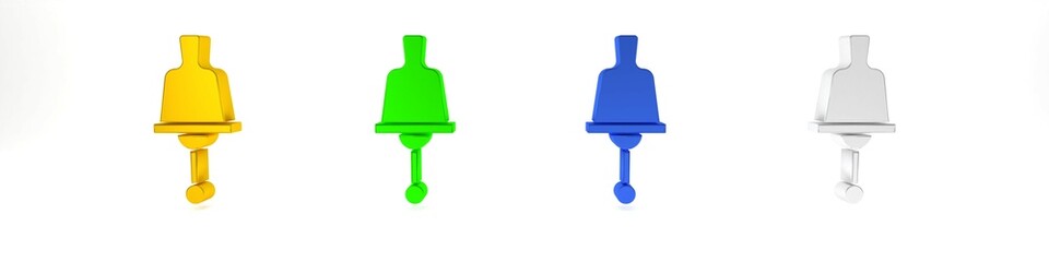 Colorful Ringing bell icon isolated on white background. Alarm symbol, service bell, handbell sign, notification symbol. Minimalism concept. 3D render illustration