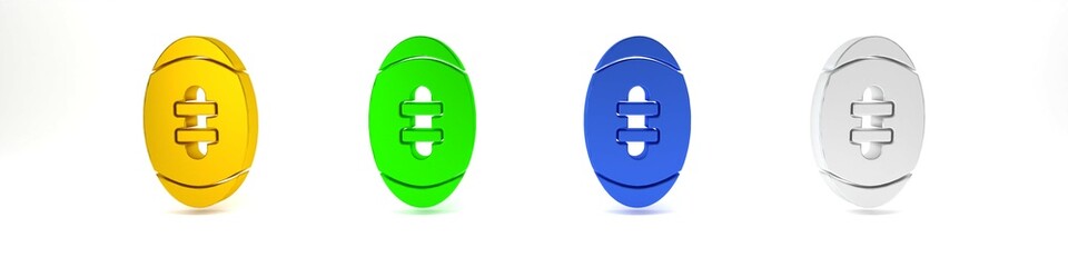 Colorful American Football ball icon isolated on white background. Rugby ball icon. Team sport game symbol. Minimalism concept. 3D render illustration