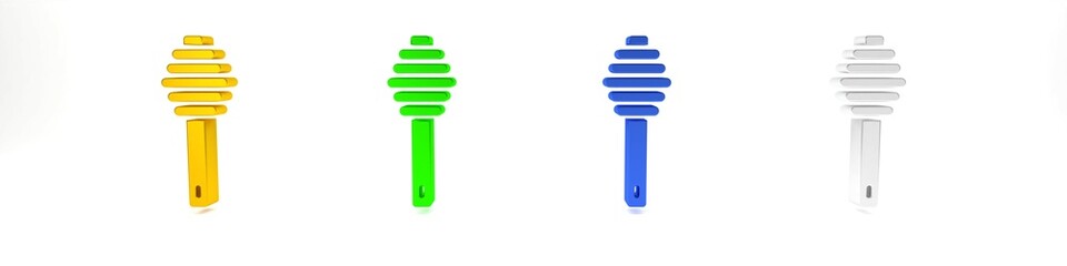 Colorful Honey dipper stick icon isolated on white background. Honey ladle. Minimalism concept. 3D render illustration
