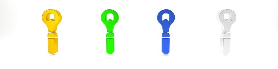 Colorful Bottle opener icon isolated on white background. Minimalism concept. 3D render illustration