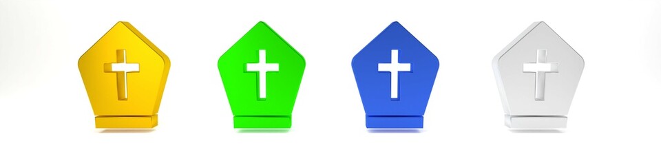 Obraz premium Colorful Pope hat icon isolated on white background. Christian hat sign. Minimalism concept. 3D render illustration