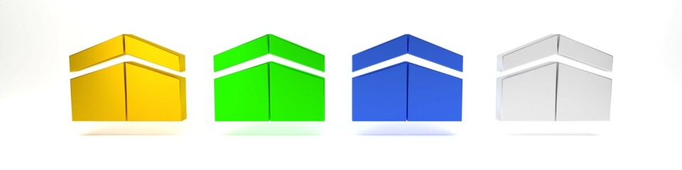 Colorful Kaaba mosque icon isolated on white background. Kaaba hajj Mecca pray pilgrimage Ramadan Islam muslim mosque. Minimalism concept. 3D render illustration