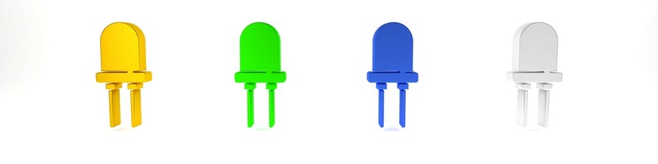 Colorful Light emitting diode icon isolated on white background. Semiconductor diode electrical component. Minimalism concept. 3D render illustration