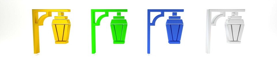 Colorful Vintage street light icon isolated on white background. Minimalism concept. 3D render illustration