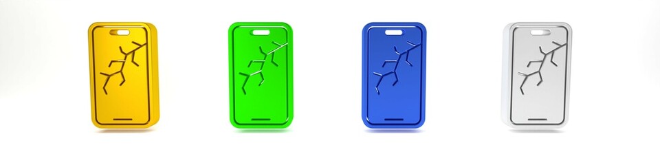 Colorful Smartphone with broken screen icon isolated on white background. Shattered phone screen icon. Minimalism concept. 3D render illustration