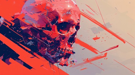 Naklejka premium Abstract Skull with Red and Orange Splashes