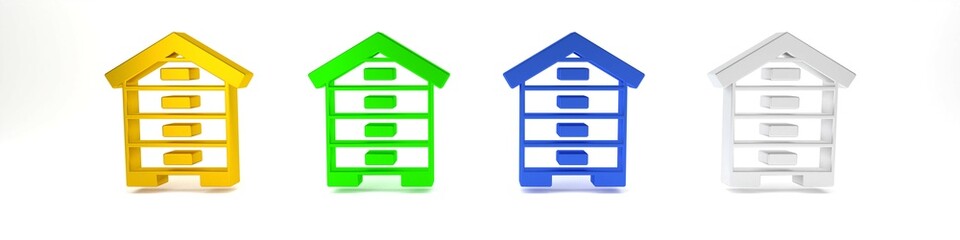 Colorful Hive for bees icon isolated on white background. Beehive symbol. Apiary and beekeeping. Sweet natural food. Minimalism concept. 3D render illustration