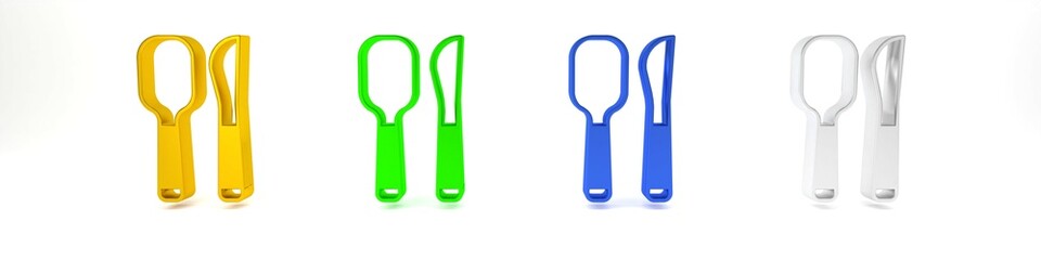 Colorful Knife and spoon icon isolated on white background. Cooking utensil. Cutlery sign. Minimalism concept. 3D render illustration