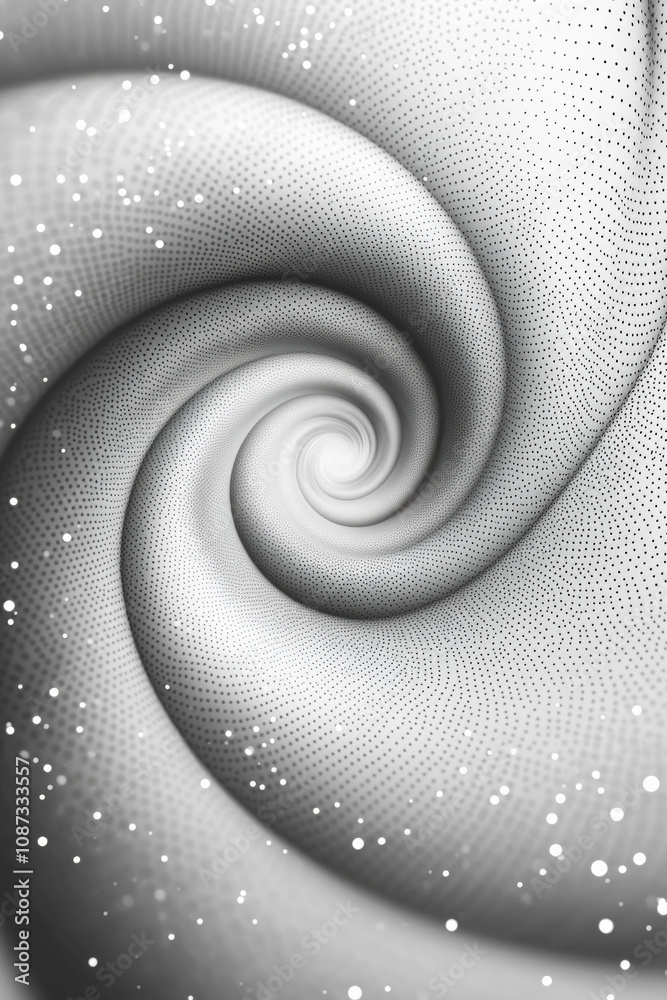 Poster a mesmerizing abstract spiral pattern featuring intricate dot designs and a sense of depth, perfect 