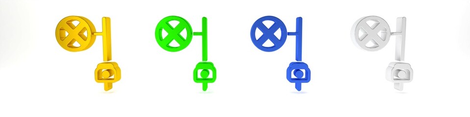 Colorful Stop sign with camera icon isolated on white background. Traffic regulatory warning stop symbol. Minimalism concept. 3D render illustration